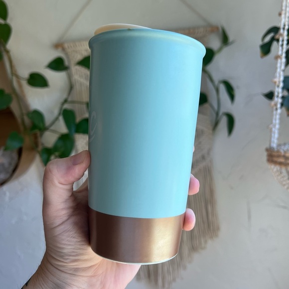 Starbucks “Coffee Is Magic” Ceramic Travel Mug Tumbler Gold Base, Collectible - Picture 2 of 7
